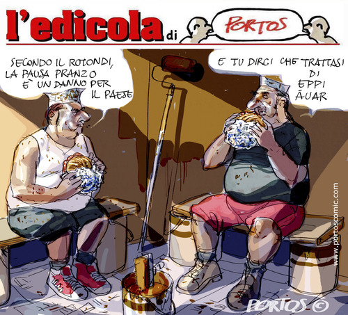 Cartoon: Edicola di Portos (medium) by portos tagged rotondi,pausa,pranzo,danno,per,il,pese