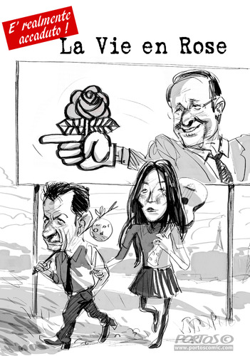 Cartoon: La Vie en Rose (medium) by portos tagged francese,socialista,partito,bruni,carla,ssarkozy,hollande