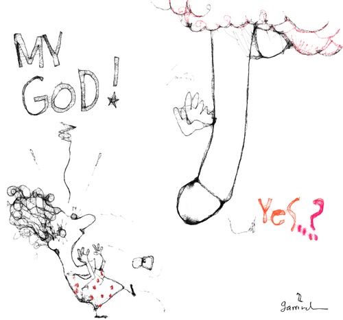 Cartoon: Her God (medium) by Garrincha tagged and,religion