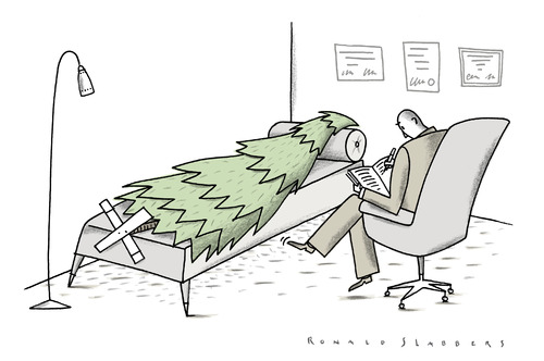 Cartoon: after Christmas... (medium) by Ronald Slabbers tagged greetings,seasons,shrink,psychiatrist,psychiater,christbaum,weihnachtsbaum,baum,tannenbaum,tree,weinachten,xmas,christmas