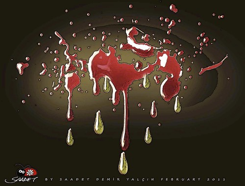 Cartoon: Red Blood Green Freedom... (medium) by saadet demir yalcin tagged libya,turkey,syalcin,sdy,saadet
