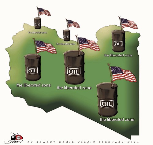 Cartoon: the liberated zone... (medium) by saadet demir yalcin tagged oil,usa,libya,turkey,syalcin,sdy,saadet