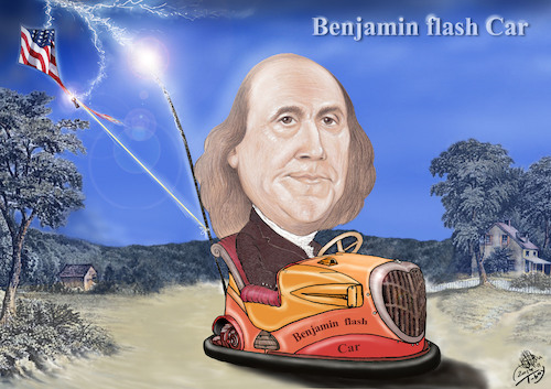 Cartoon: BENJAMIN FRANKLIN  flash Car (medium) by T-BOY tagged benjamin,franklin,flash,car