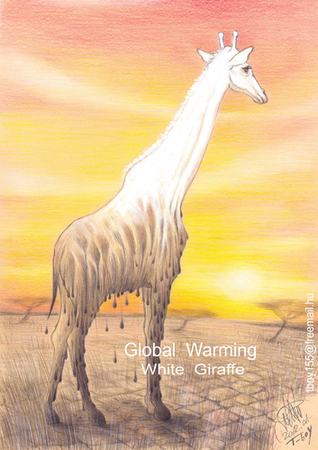 Cartoon: Global Warming   White Giraffe (medium) by T-BOY tagged global,warming,white,giraffe