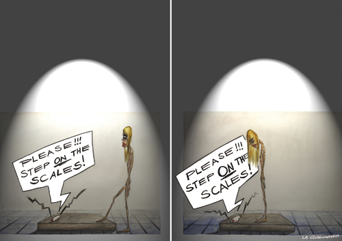 Cartoon: IDEALS (medium) by LA RAZZIA tagged anorexia,magersucht,western,world,schönheitsideal,body,körper,krankheit
