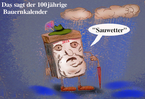 Cartoon: altes Wissen (medium) by wheelman tagged wetter,kalender,regel,regen,kälte,sommer