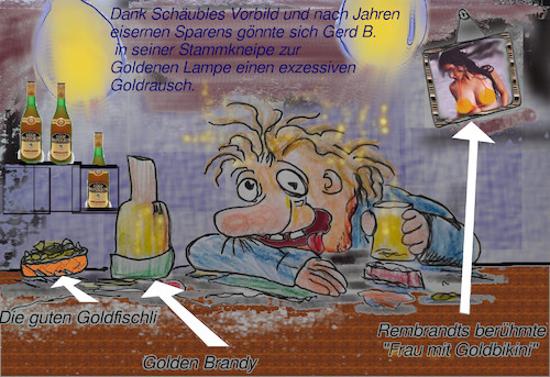Cartoon: goldene träume... (medium) by wheelman tagged kneipe,trinken,gold