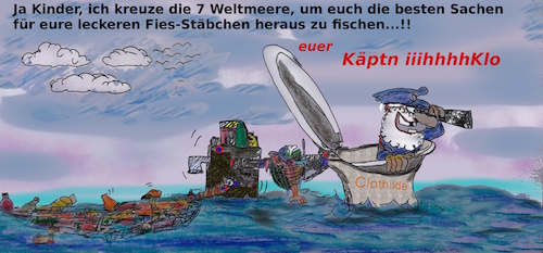 Cartoon: jedes essen ein abenteuer (medium) by wheelman tagged abfall,fisch,meer,dreck,tote,fischstäbchen,käptn
