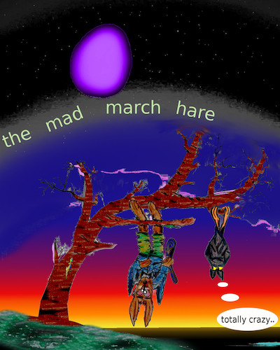 Cartoon: month 3 (medium) by wheelman tagged march,hare,eastern,bat,tree,madness