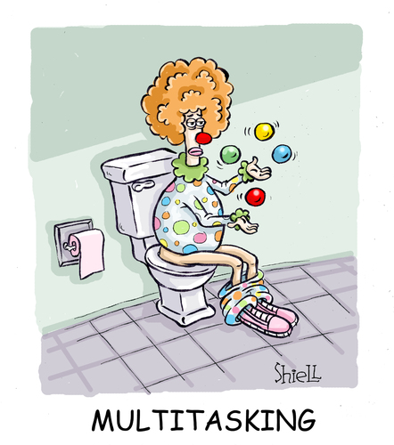 Cartoon: Multitasking (medium) by mikess tagged multitasking,work,office,business,clown,clowns,circus,juggling,toilet,washroom,flush,poo,paper