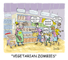 Cartoon: Vegetarian Zombies (small) by mikess tagged vegetarians,vegetables,groceries,grocery,store,shopping,restock,clerk,health,food,zombies,living,dead,night,of,the,bread,grains,cereal,isle,cookies,walking