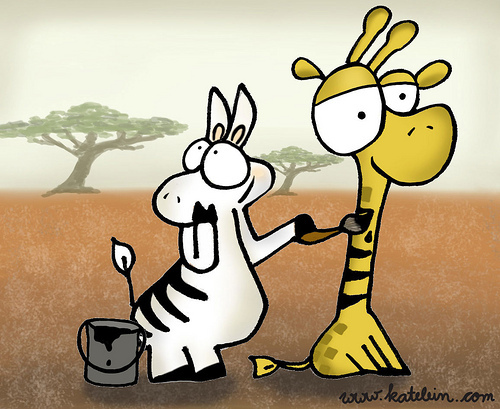 Cartoon: Zebrastreifen (medium) by katelein tagged zebra,giraffe,zebrastreifen,giraffa,africa,afrika,painting,savannah,savanne