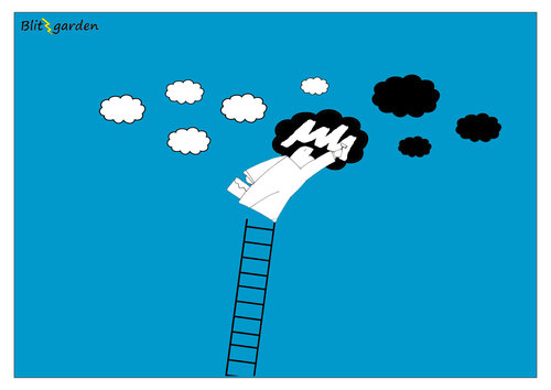 Cartoon: Schön Wetter Maler (medium) by Oliver Kock tagged engagement,verbessern,wetter,wolken,tatkraft,positiv,machen,cartoon,nick,blitzgarden