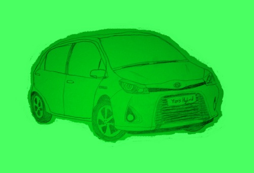 Cartoon: 2012 Toyota Yaris Hybrid (medium) by Kostis tagged eco,prius,hybrid,yaris,toyota,machine,green