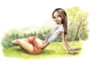 Cartoon: she said it was over (small) by michaelscholl tagged woman cartoon portrait sitting grass