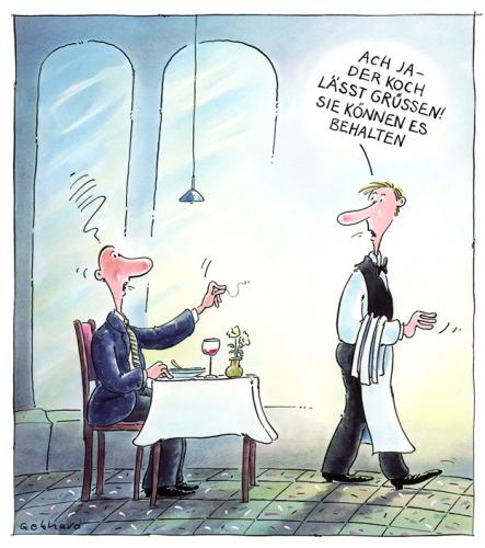 Cartoon: Haar in der Suppe (medium) by Gebhard tagged restaurant,reklamation,service,kueche,essen,