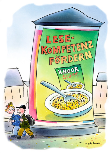 Cartoon: Lesekompetenz (medium) by Gebhard tagged pisastudie,schule,jugend,bildung,lesen