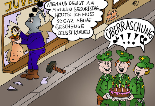 Cartoon: Happy Birthday (medium) by Wolfgang tagged polizei,geburtstag,räuber,geburtstagstorte,kuchen,überraschung