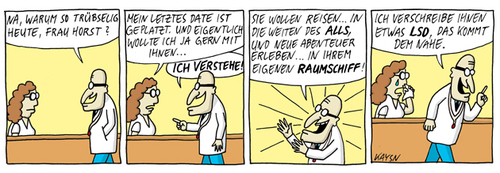 Cartoon: Dr Aberwitz7 Blindes Verständni (medium) by KAYSN tagged lsd,raumschiff,arzthelferin,medizin,arzt