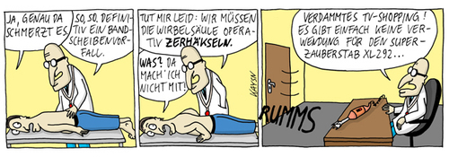 Cartoon: Dr.Aberwitz5 Rückenschmerzen (medium) by KAYSN tagged arzt,medizin,rückenschmerzen,bandscheibenvorfall