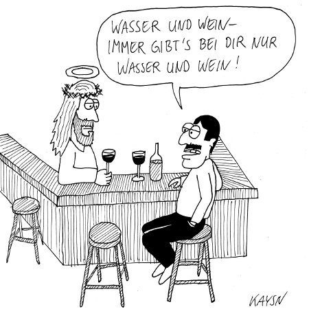 Cartoon: Wasser und Wein (medium) by KAYSN tagged jesus,wasser,wein,kneipe,bar