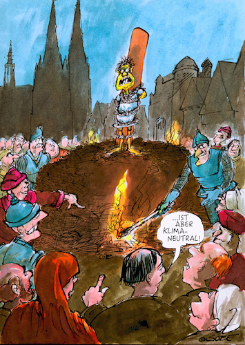 Cartoon: Holzverbrennung (medium) by sobecartoons tagged feinstaub,co2,religionsopfer,schaulustige,feinstaub,co2,religionsopfer,schaulustige