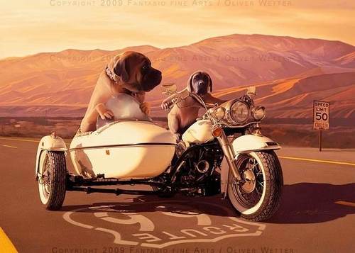 Cartoon: Beware of the Harley dogs (medium) by fantasio tagged harley,dogs,fantasy,route,66,mastiff,mountains
