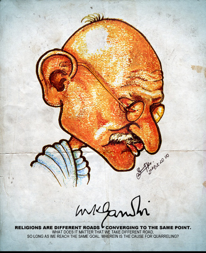 Cartoon: Gandhi (medium) by bharatkv tagged gandhi,mahatma,indian,bapu,mkg,caricature,bharat,leader,freedom
