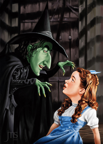 Cartoon: Dorothy and the Witch (medium) by JMSartworks tagged caricature,actors,filmmakers,hollywood,paintool,sai,painter