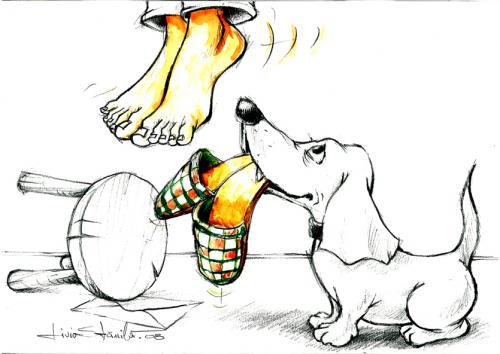 Cartoon: Fidelity (medium) by Liviu tagged dog,slippers,hang,