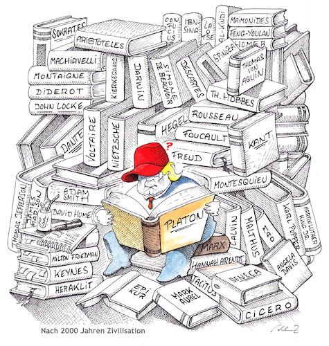 Cartoon: The Bookworm (medium) by Pohlenz tagged trump,usa,maga,civilization,philosophy,philosopher,trump,usa,maga,civilization,philosophy,philosopher