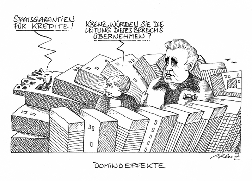 Cartoon: Verstaatlichung (medium) by Pohlenz tagged banken,kredite,verbriefung,staatsgarantien,krenz,mauerfall,domino,banken,bank,domino,kredite,kredit,verbriefung,staatsgarantien,krenz,mauerfall,deutschland,berlin,verstaatlichung,dominoeffekt