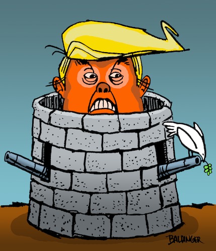 Cartoon: Fortress Trump (medium) by dbaldinger tagged trump,usa,war,peace,diplomacy,trump,usa,war,peace,diplomacy