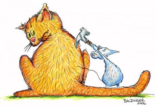 Cartoon: Ouch (medium) by dbaldinger tagged cat,mouse,hammer,animals,