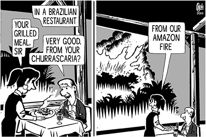 Cartoon: Amazon fire (medium) by sinann tagged amazon,fire,brazil,churrascaria