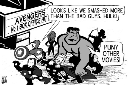 Cartoon: Avengers movie (medium) by sinann tagged hit,one,number,smash,office,box,movie,avengers