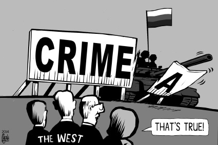 Cartoon: Crimea crime (medium) by sinann tagged crimea,ukraine,russia,tanks,crime,annex,west