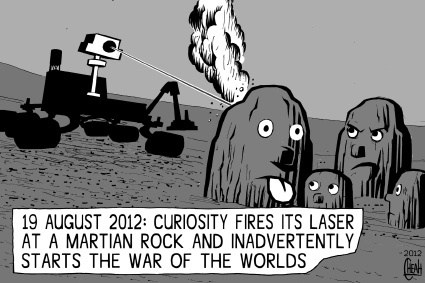Cartoon: Curiosity laser (medium) by sinann tagged curiosity,laser,martian,rock,war,of,the,worlds