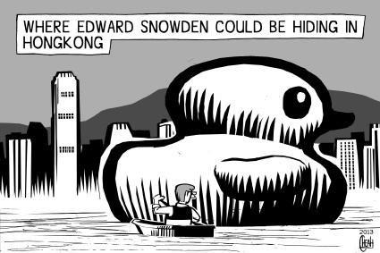 Cartoon: Edward Snowden (medium) by sinann tagged edward,hiding,nsa,surveillance,hongkong,snowden