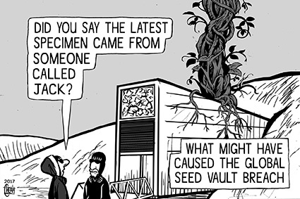 Cartoon: Global Seed Vault breach (medium) by sinann tagged seed,vault,global,svalbard,arctic,breach,jack,beanstalk