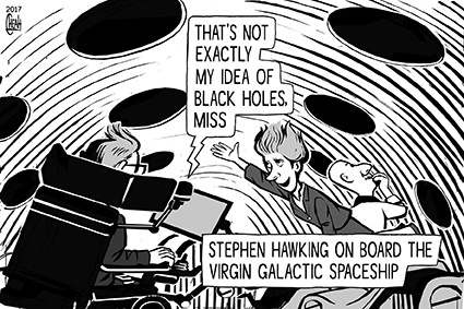 Cartoon: Hawking on Virgin Galactic (medium) by sinann tagged stephen,hawking,virgin,galactic,spaceship,black,holes