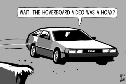 Cartoon: Hoverboard hoax (medium) by sinann tagged hoverboard,huvr,delorean,video