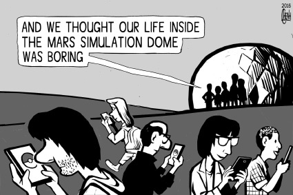 Cartoon: Mars simulation dome (medium) by sinann tagged mars,simulation,dome,year,pokemon,go