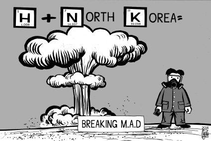 Cartoon: North Korea hydrogen bomb (medium) by sinann tagged north,korea,hydrogen,bomb,test,detonation