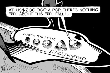 Cartoon: Spaceshiptwo tourists (medium) by sinann tagged spaceshiptwo,virgin,galactic,space,tourists,free,fall