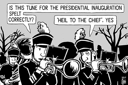Cartoon: Trump presidential inauguration (medium) by sinann tagged donald,trump,president,inauguration,hail,to,the,chief