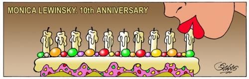 Cartoon: 10th Anniversary (medium) by Salas tagged monica,lewinsky,lip,cake,clinton,