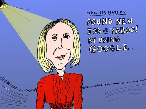 Cartoon: Caricature of Marissa Mayer (medium) by BinaryOptions tagged marissa,mayer,optionsclick,binary,options,trading,trader,yahoo,google,exec,executive,ceo,editorial,business,corporate,caricature,cartoon,comic,portrait