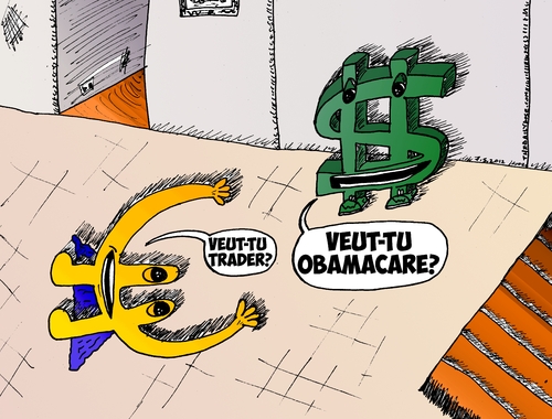 Cartoon: Du trading entre EUR et USD (medium) by BinaryOptions tagged option,binaire,options,binaires,trading,trader,optionsclick,eur,usd,forex,obamacare