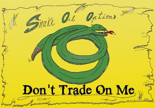 Cartoon: Snake Oil Options (medium) by BinaryOptionsBinaires tagged snake,oil,option,binary,options,trade,revolutionary,flag,satire,parody,optionsclick,business,editorial,petroleum,crude